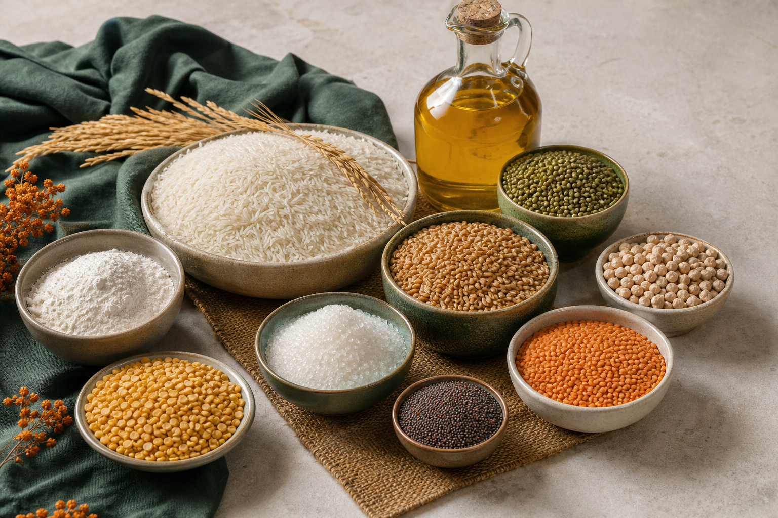 Rice, pulses, grains, flour, sugar and edible oil product portfolio
